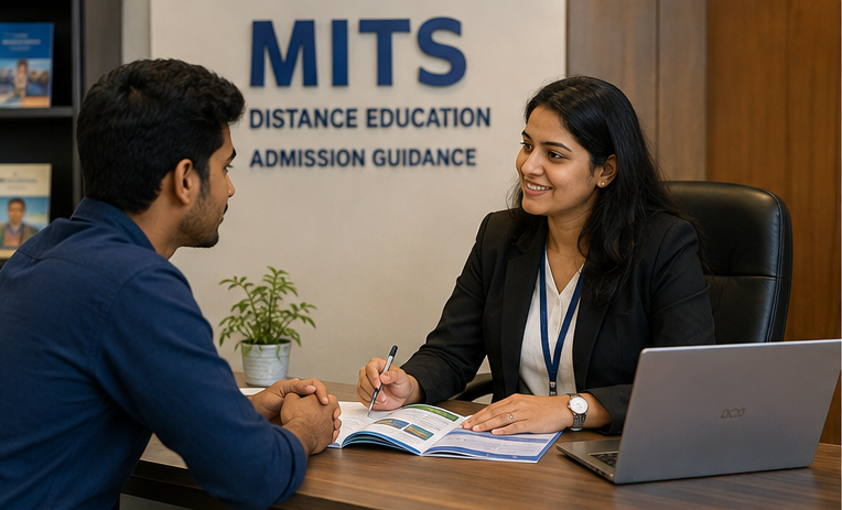 Student discussing distance education admission with an education counsellor