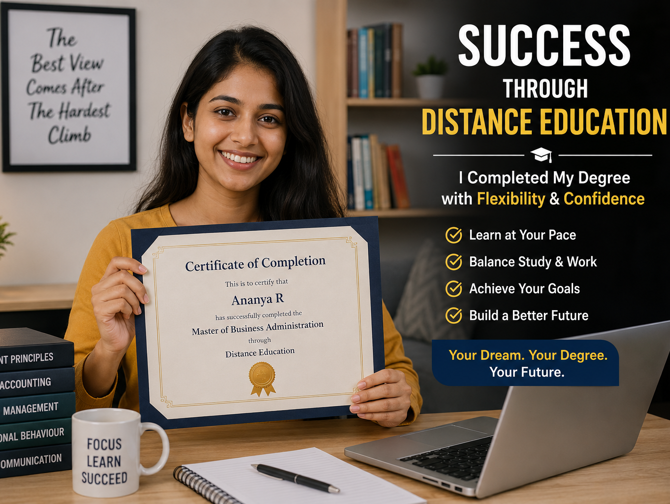 Student studying for a distance education programme